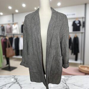 EILEEN FISHER Gray Patterned Lightweight Linen Blend Blazer Jacket Size Small